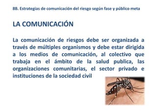 8B. Estrategias de comunicación del riesgo según fase y público meta 
LA COMUNICACIÓN 
La comunicación de riesgos debe ser...