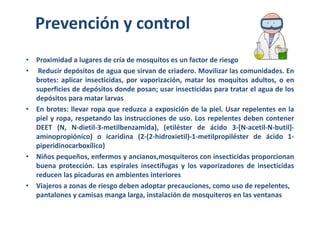 Prevención y control 
• Proximidad a lugares de cría de mosquitos es un factor de riesgo 
• Reducir depósitos de agua que ...