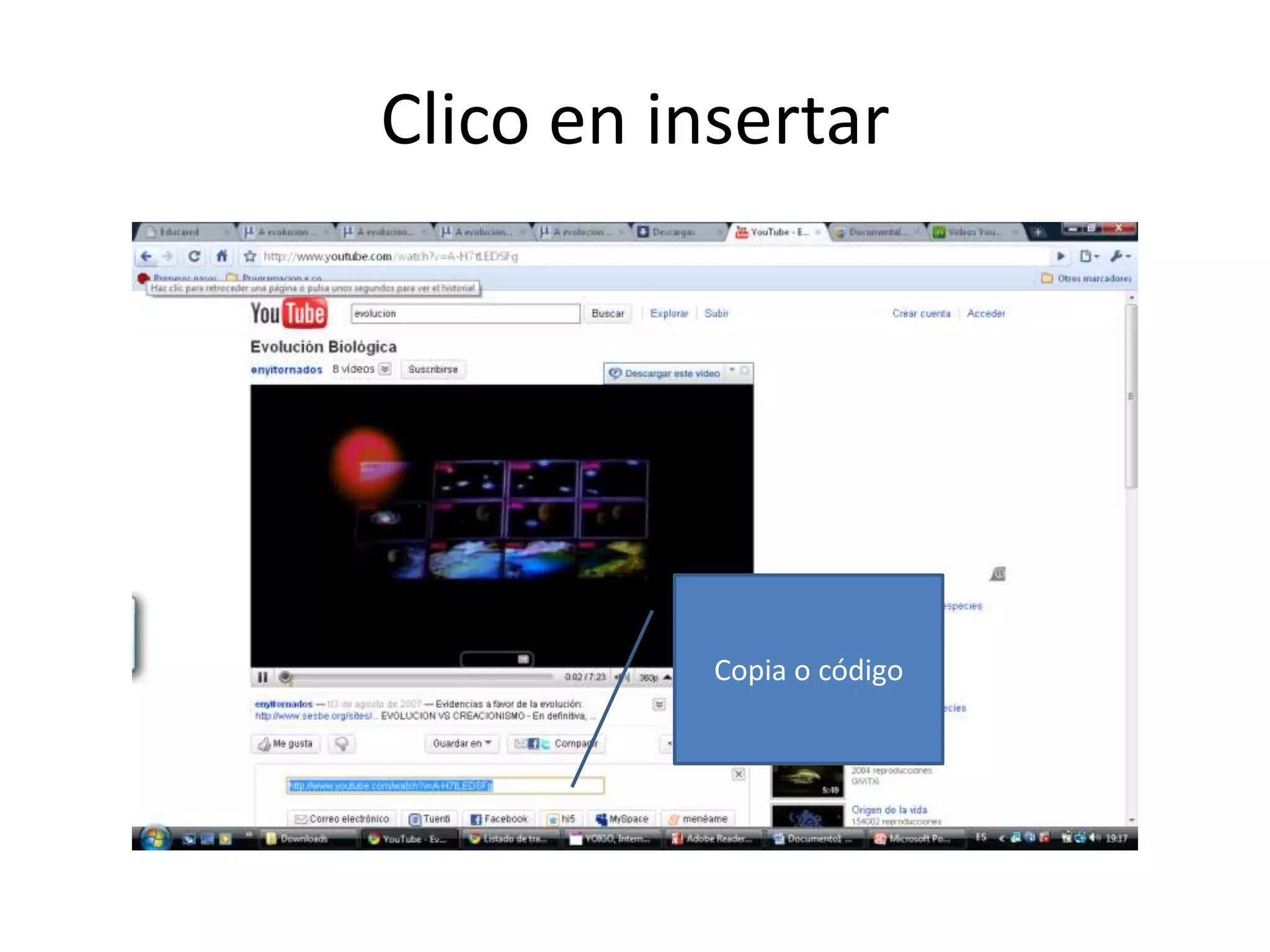 Clico en insertarCopia o código