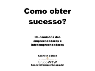 Como obter
sucesso?
Kenneth Corrêa
!
!
kenneth@grupowtw.com.br
Os caminhos dos
empreendedores e
intraempreendedores
 