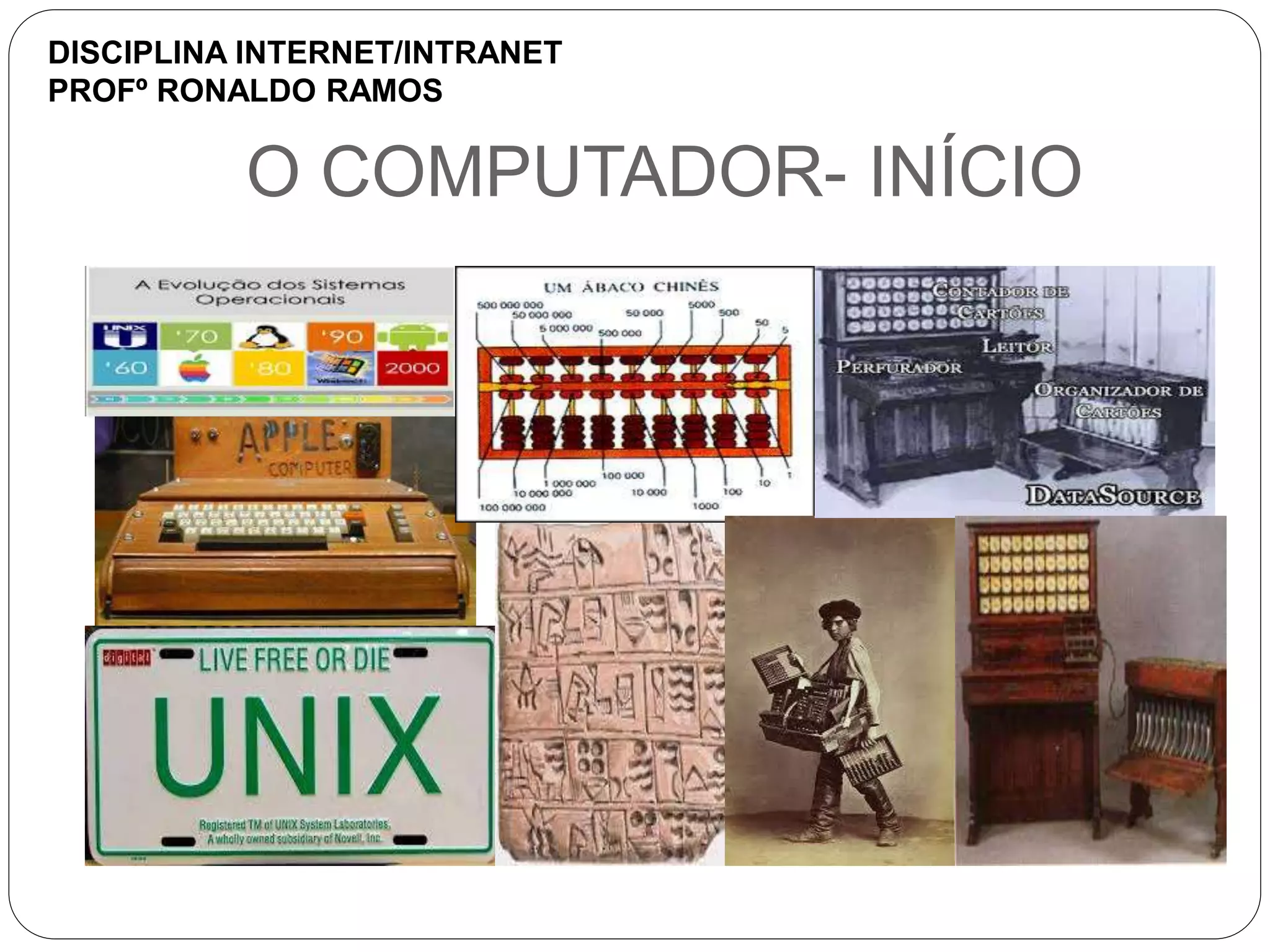 O COMPUTADOR- INÍCIO
DISCIPLINA INTERNET/INTRANET
PROFº RONALDO RAMOS
 