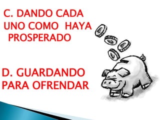 C. DANDO CADA
UNO COMO HAYA
PROSPERADO

D. GUARDANDO
PARA OFRENDAR

 