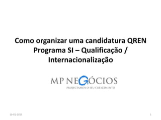 Como organizar uma candidatura QREN
        Programa SI – Qualificação /
            Internacionalização




16-01-2013                                1
 