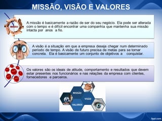 MISSÃO, VISÃO E VALORES
 