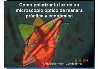 Como polarizar la luz de un
microscopio óptico de manera
práctica y económica
QFB. Guillermo H. CortésTorres
 