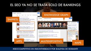 EL SEO YA NO SE TRATA SOLO DE RANKINGS
#SEOCOMPETITIVO EN #SEONTHEBEACH POR @ALEYDA DE @ORAINTI
SNIPPETS
KNOWLEDGE GRAPH
M...