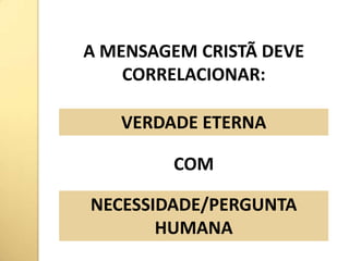 A MENSAGEM CRISTÃ DEVE CORRELACIONAR:VERDADE ETERNACOMNECESSIDADE/PERGUNTAHUMANA