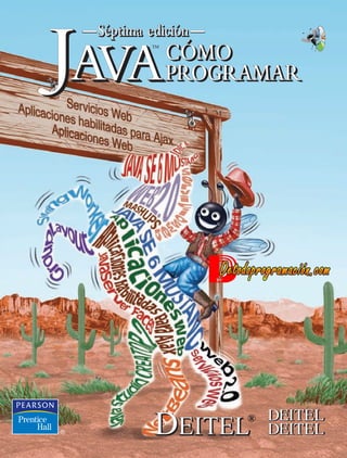 ®
I
N
C
LUYE CD-R
O
M
H
o
ssFly
™
™
™
Visítenos en:
www.pearsoneducacion.net
ISBN 978-970-26-1190-5
®
Una introducción completa y autorizada del código activo de DEITEL® a la pro-
gramación orientada a objetos, con la nueva edición Java™ Standard Edition 6,
JDBC™ 4, JavaServer Faces y Servicios Web
¡Java™ es el lenguaje de programación orientada a objetos más popular, con cinco
millones de desarrolladores!
Esta nueva edición del libro de texto sobre Java más utilizado en el mundo emplea un
método anticipado para las clases y objetos. Incluye también una cobertura completa
de la programación orientada a objetos en Java, para lo cual presenta varios ejemplos
prácticos integrados: la clase Tiempo, la clase Empleado, la clase LibroCalificaciones,
un ejemplo práctico opcional de DOO/UML™ 2 con el ATM (capítulos 1 a 8 y 10),
el ejemplo práctico opcional de GUI y gráficos (capítulos 3 a 10), un libro de direc-
ciones controlado por base de datos (capítulo 25) y dos aplicaciones Web multinivel
controladas por bases de datos: una libreta de direcciones que utiliza controles JSF
habilitados para AJAX para mostrar un nombre y una dirección en un Mapa de
Google™ (capítulo 27), y un sistema de reservaciones de una aerolínea que utiliza ser-
vicios Web (capítulo 28).
Los recursos para los usuarios de este libro incluyen los sitios Web (www.deitel.com y
www.pearsoeducacion.net/deitel) con los ejemplos de código del libro e información
para profesores, estudiantes y profesionales.
El CD de este libro incluye material adicional en español y códigos de los ejemplos del
libro.
Para mayor información visite:
www.pearsoneducacion.net/deitel
Deitel Java.qxp 4/29/08 9:47 AM Page 1
 