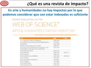 ¿Qué es una revista de impacto?
   En arte y humanidades no hay Impactos por lo que
podemos considerar que con estar index...