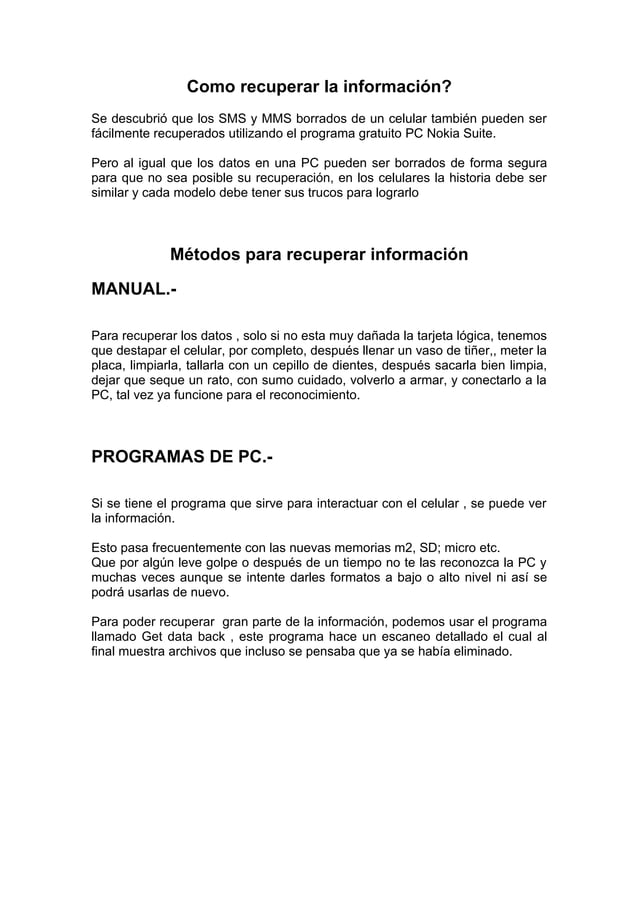 Como recuperar datos perdidos pdf