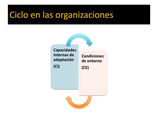 Ciclo en las organizaciones
Capacidades
internas de
adaptación
(CI)
Condiciones
de entorno
(CE)
 