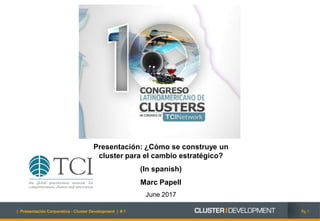 Pg. 1Pg. 1| Presentación Corporativa - Cluster Development | # 1
Presentación: ¿Cómo se construye un
cluster para el cambio estratégico?
(In spanish)
Marc Papell
June 2017
 