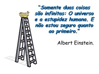 ““Somente duas coisasSomente duas coisas
são infinitas: O universosão infinitas: O universo
e a estupidez humana. Ee a estupidez humana. E
não estou seguro quantonão estou seguro quanto
ao primeiro.ao primeiro.””
Albert Einstein.
 
