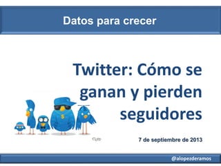 @alopezderamos
Datos para crecer
7 de septiembre de 2013
Twitter: Cómo se
ganan y pierden
seguidores
 