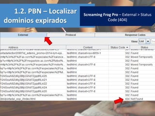 Screaming Frog Pro – External > Status
Code (404)
1.2. PBN – Localizar
dominios expirados
 