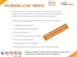 UN MODELO DE INDICE
Nota para no olvidar: Índice “Ferreo”. Individuos monocrónicos
y policrónicos. Las referencias internas importante.
 