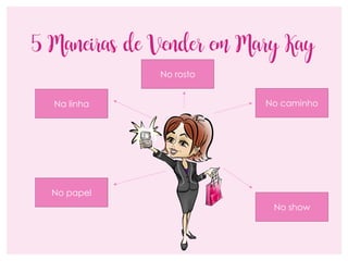 5 Maneiras de Vender em Mary Kay
Na linha No caminho
No papel
No show
No rosto
 