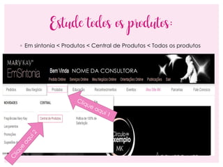 Estude todos os produtos:
◦ Em sintonia < Produtos < Central de Produtos < Todos os produtos
NOME DA CONSULTORA
 