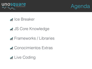 Agendaengineering excellence
Ice Breaker
JS Core Knowledge
Frameworks / Libraries
Conocimientos Extras
Live Coding
 