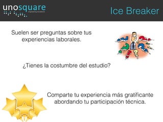Ice Breakerengineering excellence
Suelen ser preguntas sobre tus
experiencias laborales.
¿Tienes la costumbre del estudio?...