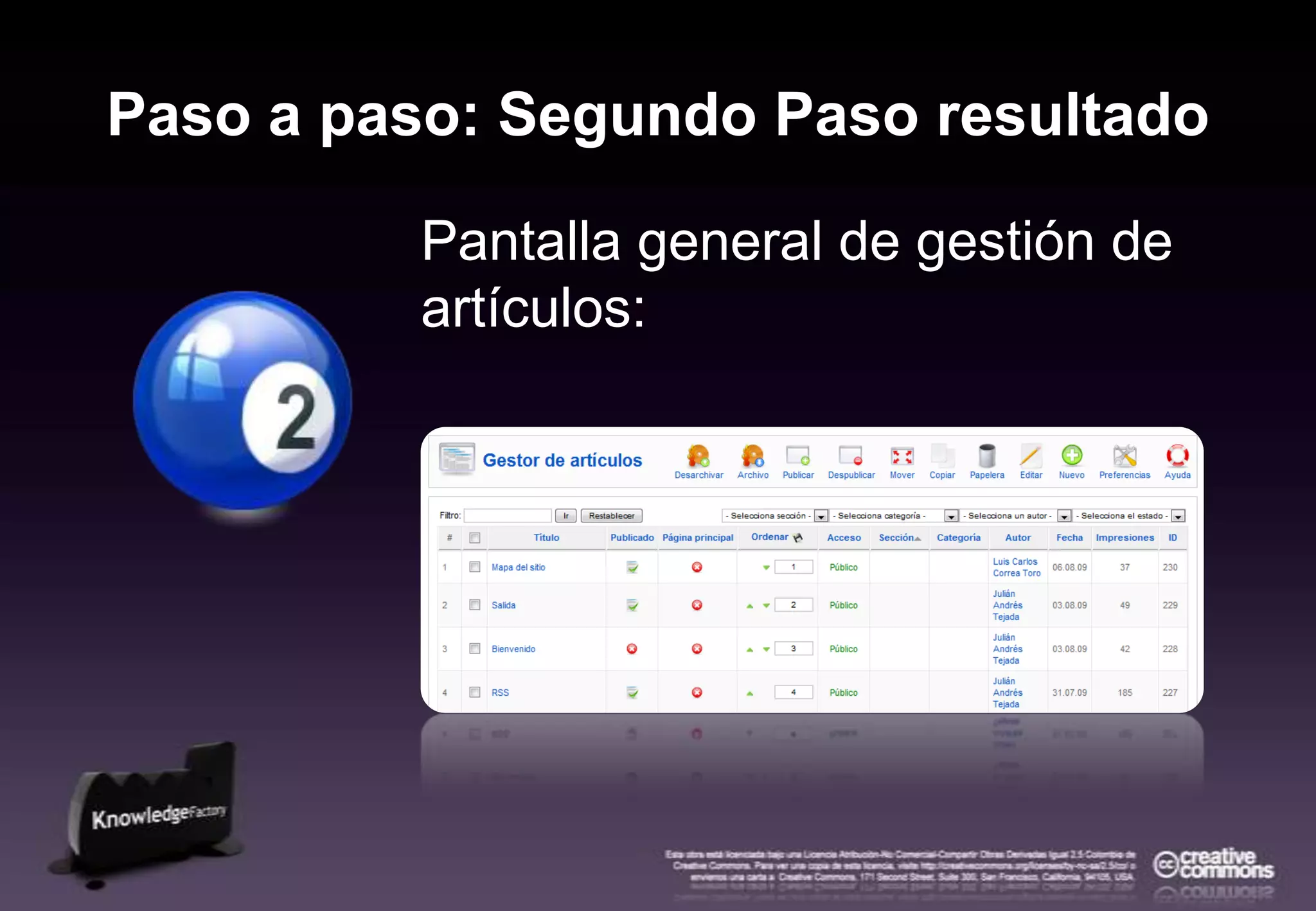 Paso a paso: Segundo Paso resultadoPantalla general de gestión de artículos: 
