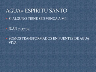  SI ALGUNO TIENE SED VENGA A MI 
 JUAN 7: 37-39 
 SOMOS TRANSFORMADOS EN FUENTES DE AGUA 
VIVA 
 