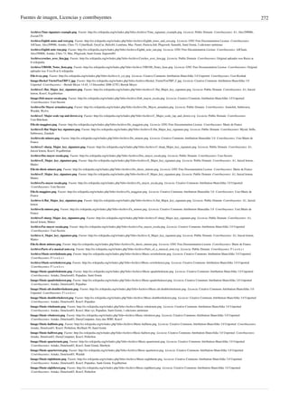 Fuentes de imagen, Licencias y contribuyentes 272
Archivo:Time signature example.png  Fuente: http://es.wikipedia.org/w/index.php?title=Archivo:Time_signature_example.png  Licencia: Public Domain  Contribuyentes: A1, Alex299006,
Zscout370
Archivo:Eighth notes and rest.png  Fuente: http://es.wikipedia.org/w/index.php?title=Archivo:Eighth_notes_and_rest.png  Licencia: GNU Free Documentation License  Contribuyentes:
AJCham, Alex299006, Aotake, Chris 73, CyberSkull, GreyCat, Helix84, Luinfana, Mac, Pamri, Patricia.fidi, Plugwash, Samulili, Santi Gomà, 2 ediciones anónimas
Archivo:Eighth note run.png  Fuente: http://es.wikipedia.org/w/index.php?title=Archivo:Eighth_note_run.png  Licencia: GNU Free Documentation License  Contribuyentes: AJCham,
Alex299006, Aotake, Chris 73, Mac, Plugwash, Santi Gomà, Superm401
Archivo:croches_avec_lien.jpg  Fuente: http://es.wikipedia.org/w/index.php?title=Archivo:Croches_avec_lien.jpg  Licencia: Public Domain  Contribuyentes: Original uploader was Ruizo at
fr.wikipedia
Archivo:YB0106_Notes_liens.png  Fuente: http://es.wikipedia.org/w/index.php?title=Archivo:YB0106_Notes_liens.png  Licencia: GNU Free Documentation License  Contribuyentes: Original
uploader was Yves30 at fr.wikipedia
File:4 czy.png  Fuente: http://es.wikipedia.org/w/index.php?title=Archivo:4_czy.png  Licencia: Creative Commons Attribution-ShareAlike 3.0 Unported  Contribuyentes: User:Koobak
Image:Heckel ViertelTonTRP C.jpg  Fuente: http://es.wikipedia.org/w/index.php?title=Archivo:Heckel_ViertelTonTRP_C.jpg  Licencia: Creative Commons Attribution-ShareAlike 3.0
Unported  Contribuyentes: --Berndt Meyer 14:45, 13 December 2006 (UTC) Berndt Meyer
Archivo:C-flat_Major_key_signature.png  Fuente: http://es.wikipedia.org/w/index.php?title=Archivo:C-flat_Major_key_signature.png  Licencia: Public Domain  Contribuyentes: A1, Juiced
lemon, Koavf, Svgalbertian
Image:Dob mayor escala.png  Fuente: http://es.wikipedia.org/w/index.php?title=Archivo:Dob_mayor_escala.png  Licencia: Creative Commons Attribution-ShareAlike 3.0 Unported
 Contribuyentes: User:Secrets
Archivo:Do Mayor armadura.png  Fuente: http://es.wikipedia.org/w/index.php?title=Archivo:Do_Mayor_armadura.png  Licencia: Public Domain  Contribuyentes: Anniolek, Subitosera,
Warddr, Wylve
Archivo:C Major scale (up and down).svg  Fuente: http://es.wikipedia.org/w/index.php?title=Archivo:C_Major_scale_(up_and_down).svg  Licencia: Public Domain  Contribuyentes:
User:Bdesham
File:do maggiore.png  Fuente: http://es.wikipedia.org/w/index.php?title=Archivo:Do_maggiore.png  Licencia: GNU Free Documentation License  Contribuyentes: Marie de France
Archivo:E-flat Major key signature.png  Fuente: http://es.wikipedia.org/w/index.php?title=Archivo:E-flat_Major_key_signature.png  Licencia: Public Domain  Contribuyentes: Mysid, Stifle,
Subitosera, Zundark
Archivo:do minore.png  Fuente: http://es.wikipedia.org/w/index.php?title=Archivo:Do_minore.png  Licencia: Creative Commons Attribution-Sharealike 3.0  Contribuyentes: User:Marie de
France
Archivo:C-sharp_Major_key_signature.png  Fuente: http://es.wikipedia.org/w/index.php?title=Archivo:C-sharp_Major_key_signature.png  Licencia: Public Domain  Contribuyentes: A1,
Juiced lemon, Koavf, Svgalbertian
Archivo:Dos mayor escala.png  Fuente: http://es.wikipedia.org/w/index.php?title=Archivo:Dos_mayor_escala.png  Licencia: Public Domain  Contribuyentes: User:Secrets
Archivo:E_Major_key_signature.png  Fuente: http://es.wikipedia.org/w/index.php?title=Archivo:E_Major_key_signature.png  Licencia: Public Domain  Contribuyentes: A1, Juiced lemon,
Mattes
File:do diesis minore.png  Fuente: http://es.wikipedia.org/w/index.php?title=Archivo:Do_diesis_minore.png  Licencia: GNU Free Documentation License  Contribuyentes: Marie de France
Archivo:F_Major_key_signature.png  Fuente: http://es.wikipedia.org/w/index.php?title=Archivo:F_Major_key_signature.png  Licencia: Public Domain  Contribuyentes: A1, Juiced lemon,
Mattes
Archivo:Fa mayor escala.png  Fuente: http://es.wikipedia.org/w/index.php?title=Archivo:Fa_mayor_escala.png  Licencia: Creative Commons Attribution-ShareAlike 3.0 Unported
 Contribuyentes: User:Secrets
File:fa maggiore.png  Fuente: http://es.wikipedia.org/w/index.php?title=Archivo:Fa_maggiore.png  Licencia: Creative Commons Attribution-Sharealike 3.0  Contribuyentes: User:Marie de
France
Archivo:A-flat_Major_key_signature.png  Fuente: http://es.wikipedia.org/w/index.php?title=Archivo:A-flat_Major_key_signature.png  Licencia: Public Domain  Contribuyentes: A1, Juiced
lemon
Archivo:fa minore.png  Fuente: http://es.wikipedia.org/w/index.php?title=Archivo:Fa_minore.png  Licencia: Creative Commons Attribution-Sharealike 3.0  Contribuyentes: User:Marie de
France
Archivo:F-sharp_Major_key_signature.png  Fuente: http://es.wikipedia.org/w/index.php?title=Archivo:F-sharp_Major_key_signature.png  Licencia: Public Domain  Contribuyentes: A1,
Juiced lemon, Mattes
Archivo:Fas mayor escala.png  Fuente: http://es.wikipedia.org/w/index.php?title=Archivo:Fas_mayor_escala.png  Licencia: Creative Commons Attribution-ShareAlike 3.0 Unported
 Contribuyentes: User:Secrets
Archivo:A_Major_key_signature.png  Fuente: http://es.wikipedia.org/w/index.php?title=Archivo:A_Major_key_signature.png  Licencia: Public Domain  Contribuyentes: A1, Juiced lemon,
Mattes
File:fa diesis minore.png  Fuente: http://es.wikipedia.org/w/index.php?title=Archivo:Fa_diesis_minore.png  Licencia: GNU Free Documentation License  Contribuyentes: Marie de France
Archivo:Parts of a musical note.svg  Fuente: http://es.wikipedia.org/w/index.php?title=Archivo:Parts_of_a_musical_note.svg  Licencia: Public Domain  Contribuyentes: F l a n k e r
Archivo:Music-octwholenote.png  Fuente: http://es.wikipedia.org/w/index.php?title=Archivo:Music-octwholenote.png  Licencia: Creative Commons Attribution-ShareAlike 3.0 Unported
 Contribuyentes: F l a n k e r
Archivo:Music-octwholerest.png  Fuente: http://es.wikipedia.org/w/index.php?title=Archivo:Music-octwholerest.png  Licencia: Creative Commons Attribution-ShareAlike 3.0 Unported
 Contribuyentes: F l a n k e r
Image:Music-quadwholenote.png  Fuente: http://es.wikipedia.org/w/index.php?title=Archivo:Music-quadwholenote.png  Licencia: Creative Commons Attribution-ShareAlike 3.0 Unported
 Contribuyentes: Aotake, Denelson83, Popadius, Santi Gomà
Image:Music-quadwholerest.png  Fuente: http://es.wikipedia.org/w/index.php?title=Archivo:Music-quadwholerest.png  Licencia: Creative Commons Attribution-ShareAlike 3.0 Unported
 Contribuyentes: Aotake, Denelson83, Popadius
Image:Music-alt-doublewholenote.png  Fuente: http://es.wikipedia.org/w/index.php?title=Archivo:Music-alt-doublewholenote.png  Licencia: Creative Commons Attribution-ShareAlike 3.0
Unported  Contribuyentes: F l a n k e r
Image:Music-doublewholerest.png  Fuente: http://es.wikipedia.org/w/index.php?title=Archivo:Music-doublewholerest.png  Licencia: Creative Commons Attribution-ShareAlike 3.0 Unported
 Contribuyentes: Aotake, Denelson83, Koavf, Popadius
Image:Music-wholenote.png  Fuente: http://es.wikipedia.org/w/index.php?title=Archivo:Music-wholenote.png  Licencia: Creative Commons Attribution-ShareAlike 3.0 Unported
 Contribuyentes: Aotake, Denelson83, Koavf, Man vyi, Popadius, Santi Gomà, 1 ediciones anónimas
Image:Music-wholerest.png  Fuente: http://es.wikipedia.org/w/index.php?title=Archivo:Music-wholerest.png  Licencia: Creative Commons Attribution-ShareAlike 3.0 Unported
 Contribuyentes: Aotake, Denelson83, DustyComputer, Joey-das-WBF, Koavf
Image:Music-halfnote.png  Fuente: http://es.wikipedia.org/w/index.php?title=Archivo:Music-halfnote.png  Licencia: Creative Commons Attribution-ShareAlike 3.0 Unported  Contribuyentes:
Aotake, Denelson83, Koavf, Perhelion, RicHard-59, Santi Gomà
Image:Music-halfrest.png  Fuente: http://es.wikipedia.org/w/index.php?title=Archivo:Music-halfrest.png  Licencia: Creative Commons Attribution-ShareAlike 3.0 Unported  Contribuyentes:
Aotake, Denelson83, DustyComputer, Koavf, Perhelion
Image:Music-quarternote.png  Fuente: http://es.wikipedia.org/w/index.php?title=Archivo:Music-quarternote.png  Licencia: Creative Commons Attribution-ShareAlike 3.0 Unported
 Contribuyentes: Aotake, Denelson83, Koavf, Santi Gomà, Sherbyte
Image:Music-quarterrest.png  Fuente: http://es.wikipedia.org/w/index.php?title=Archivo:Music-quarterrest.png  Licencia: Creative Commons Attribution-ShareAlike 3.0 Unported
 Contribuyentes: Aotake, Denelson83, Warddr
Image:Music-eighthnote.png  Fuente: http://es.wikipedia.org/w/index.php?title=Archivo:Music-eighthnote.png  Licencia: Creative Commons Attribution-ShareAlike 3.0 Unported
 Contribuyentes: Aotake, Denelson83, Koavf, Popadius, Santi Gomà, Svgalbertian
Image:Music-eighthrest.png  Fuente: http://es.wikipedia.org/w/index.php?title=Archivo:Music-eighthrest.png  Licencia: Creative Commons Attribution-ShareAlike 3.0 Unported
 Contribuyentes: Aotake, Denelson83, Koavf, Perhelion
 