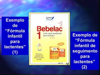 Exemplo
     de
 “Fórmula
  infantil        Exemplo de
   para             “Fórmula
lactentes”         infantil de
    (1)           seguimento
                      para
             12
                  lactentes”
                       (2)
                  15
 