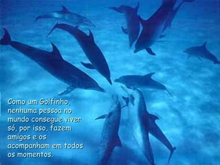 Como um Golfinho, nenhuma pessoa no mundo consegue viver só, por isso, fazem amigos e os acompanham em todos os momentos. . 