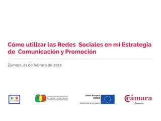 Cómo utilizar las Redes Sociales en mi Estrategia
de Comunicación y Promoción

Zamora, 21 de febrero de 2012
 