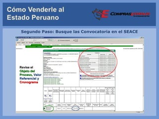 Segundo Paso: Busque las Convocatoria en el SEACE




Revise el
Objeto del
Proceso, Valor
Referencial y
Cronograma
 