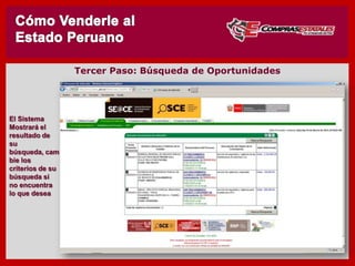 El Sistema
Mostrará el
resultado de
su búsqueda,
cambie los
criterios de su
búsqueda si
no encuentra
lo que desea
TERCERO : Búsqueda de Oportunidades
 