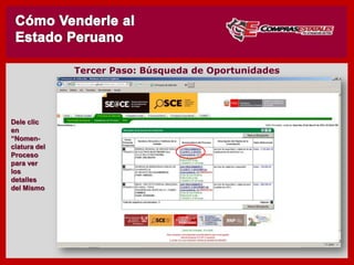 Dele clic
en
“Nomen-
clatura del
Proceso
para ver
los
detalles
del Mismo
TERCERO : Búsqueda de Oportunidades
 