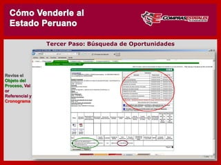 Revise el
Objeto del
Proceso,
Valor
Referencial y
Cronograma
TERCERO : Búsqueda de Oportunidades
 