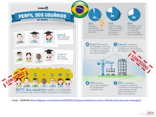 Fonte: IDGNOW (http://idgnow.com.br/internet/2014/01/31/pouco-brasileiros-usam-o-linkedin-para-procurar-emprego/)
CONTEÚDO
CONTEÚDO
 