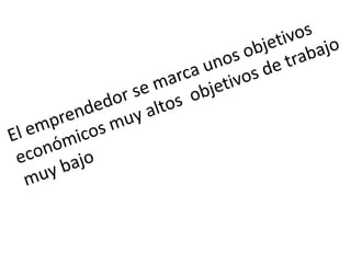 El emprendedor se marca unos objetivos económicos muy altos  objetivos de trabajo muy bajo