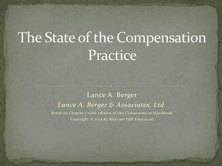 Lance A. Berger
Lance A. Berger & Associates, Ltd.
Based on Chapter 1 sixth edition of the Compensation Handbook
Copyright © 2015 by McGraw-Hill Education
 