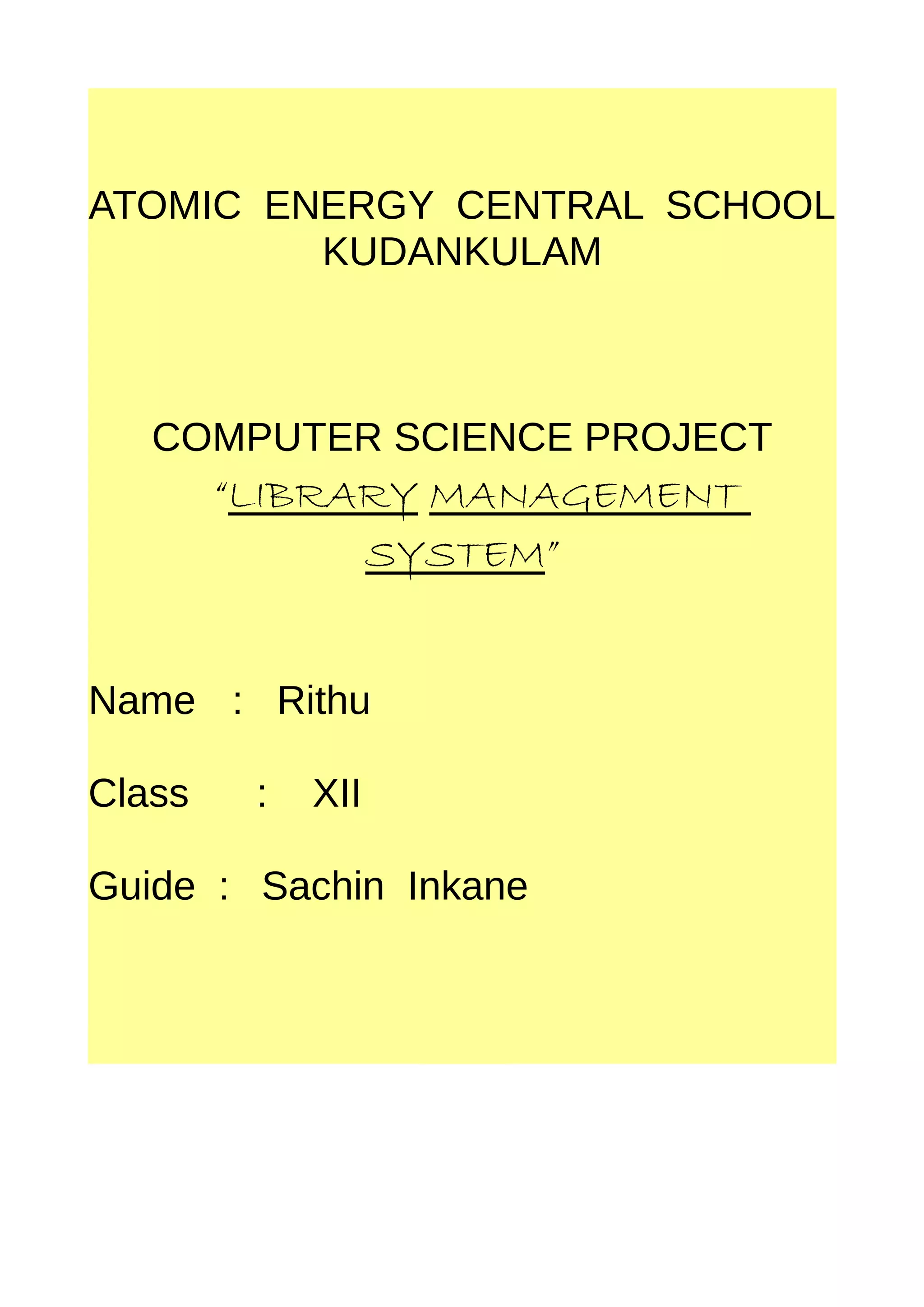 Library Management Project (computer science) class 12 | ODT