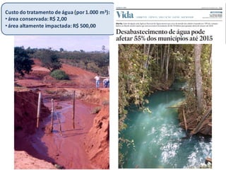 Custo do tratamento de água (por1.000 m3):
• área conservada: R$ 2,00
• área altamente impactada: R$ 500,00
 