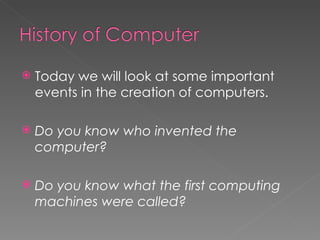 First Computing Lesson Computing - Week 1 - Introduction | PPT