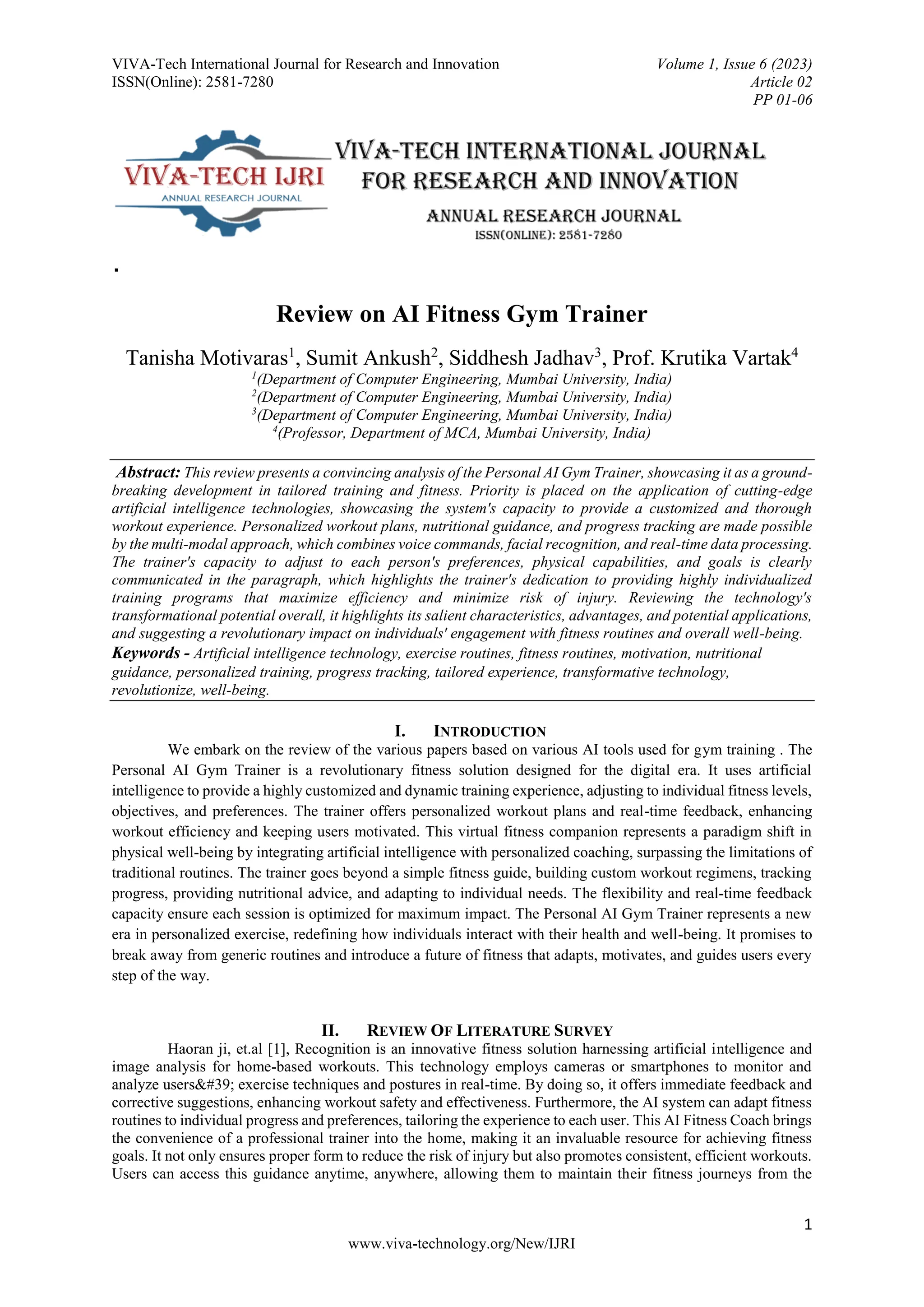 Review on AI Fitness Gym Trainer in Artificial intelligence technology ...