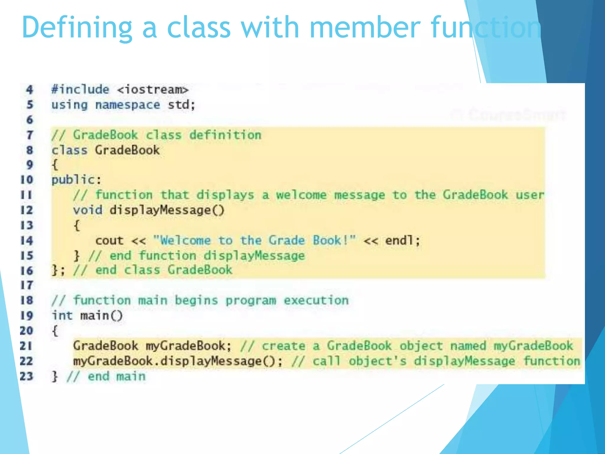 Defining a class with member function
 