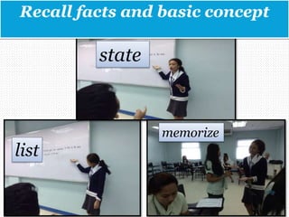 Recall facts and basic concept
state
memorize
list
 