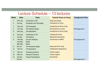 Lecture Schedule – 13 lectures
 