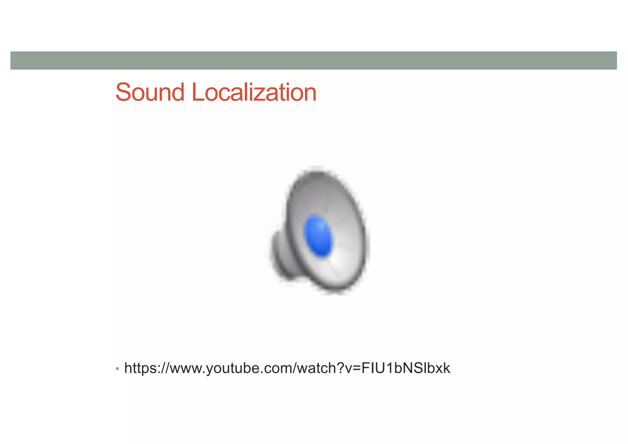 Sound Localization
• https://www.youtube.com/watch?v=FIU1bNSlbxk
 