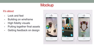 Mockup
It’s about
- Look and feel
- Building on wireframe
- High fidelity visuals
- Putting together final assets
- Getting feedback on design
 