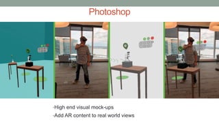 Photoshop
•High end visual mock-ups
•Add AR content to real world views
 