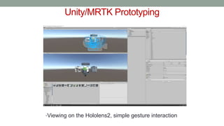Unity/MRTK Prototyping
•Viewing on the Hololens2, simple gesture interaction
 