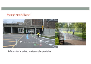 Head stabilized
• Information attached to view – always visible
 