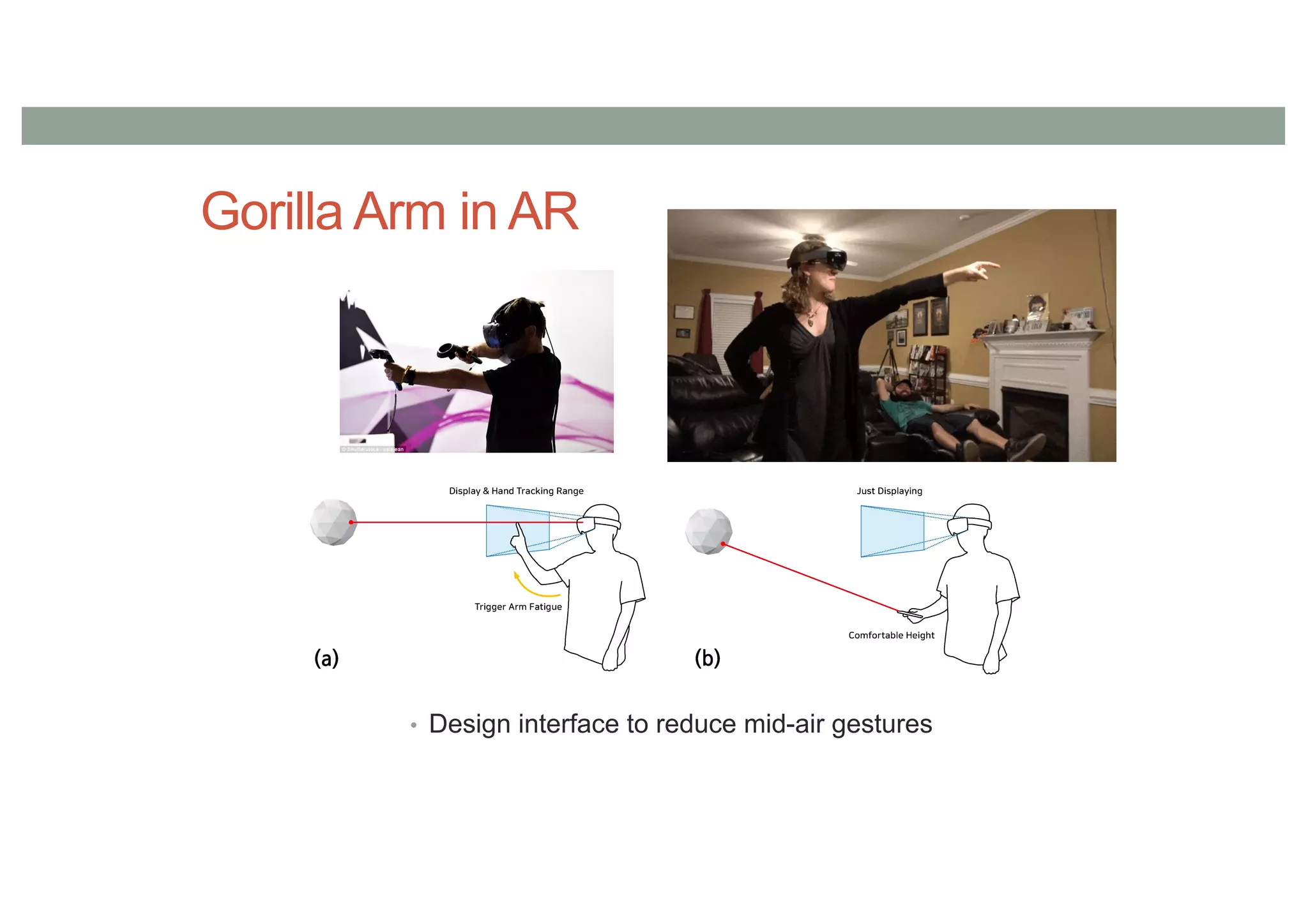 Gorilla Arm in AR
• Design interface to reduce mid-air gestures
 
